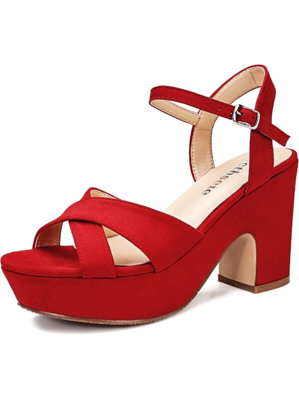 Stylish Suede Platform Wedge Heels - Chunky Ankle Strap Open Toe Sandals for